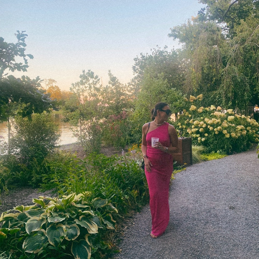 Pink super down cut-out dress